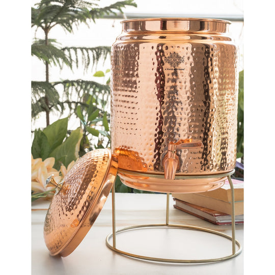 Pure Copper Hammered Design Water Pot with Stand