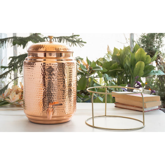 Pure Copper Hammered Design Water Pot with Stand