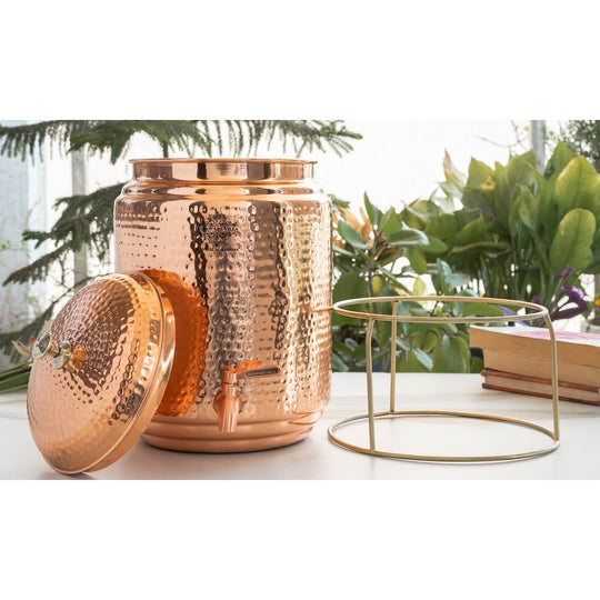 Pure Copper Hammered Design Water Pot with Stand