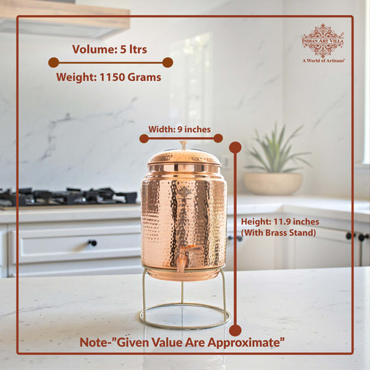 Pure Copper Hammered Design Water Pot with Stand