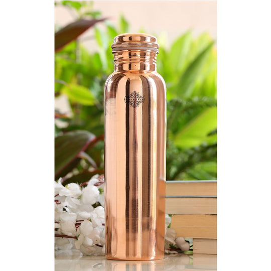 Indian Art Villa Pure Copper Plain Shine Finish Leak Proof Water Bottle, Drinkware, Tableware, Serveware