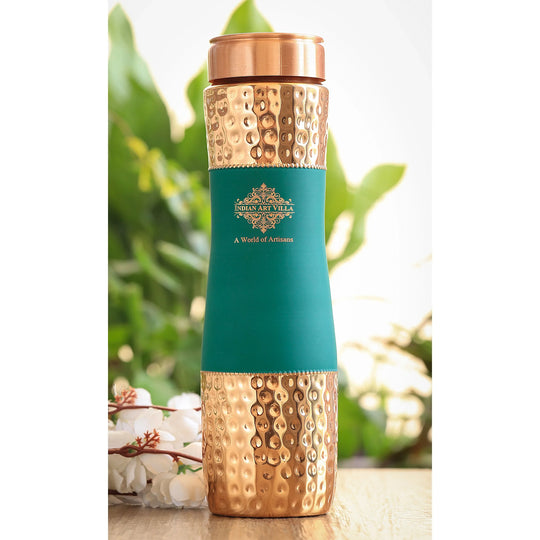 Pure Copper Bottle Half Hammered & silk finish Design