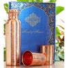 Indian Art Villa Set of Pure Copper Embossed Leak Proof Water Bottle & Two Glasses with a Gift Box, Drinkware