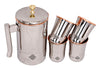 Indian Art Villa Pure Steel & Copper Jug with Brass Knob & Glass Set