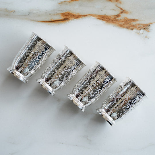 Indian Art Villa Silver Plated Set of 4 Designer Glass Tumbler with Box