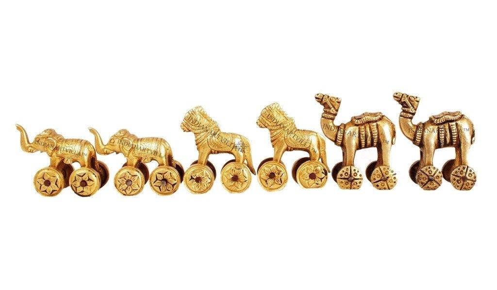 2 Camel 2 Horse 2 Elephant Set of 6 Brass for Gift Decor