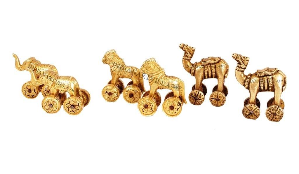 2 Camel 2 Horse 2 Elephant Set of 6 Brass for Gift Decor Home Accent Indian Art Villa