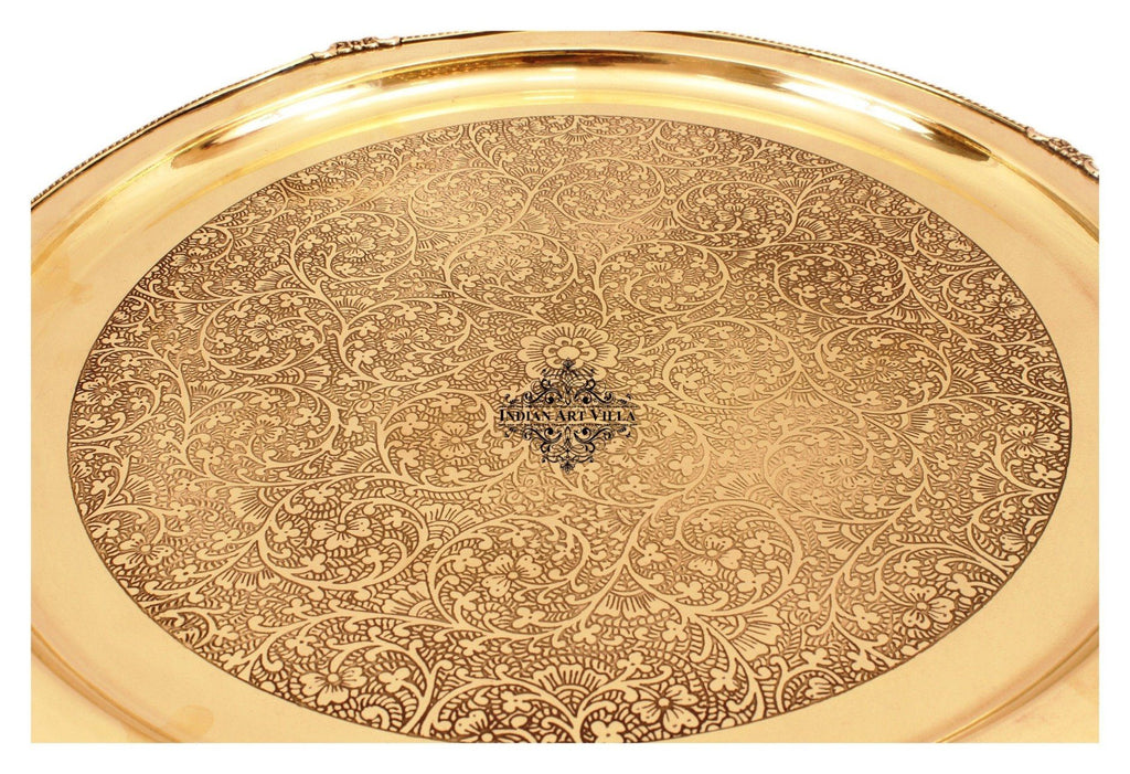 21" Brass Embossed Design Big Jumbo Plate Brass Plates Indian Art Villa 