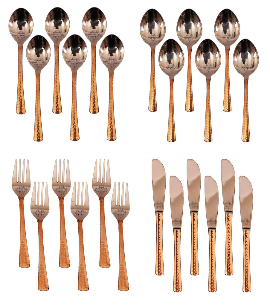 24 Piece Steel Copper Cutlery Set - 12 Spoon with 6 Fork & 6 Knife