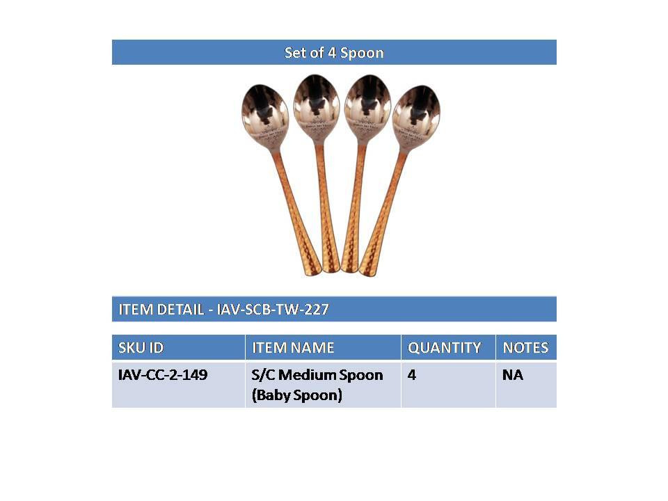 4 Pieces Steel Copper Spoons Set Steel Copper Serve Ware Combo Indian Art Villa