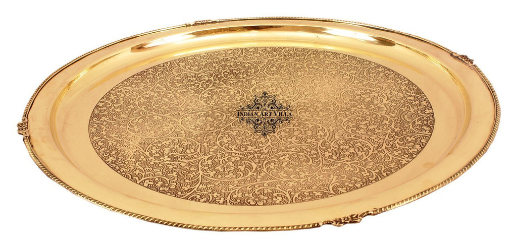 Indian Art Villa Presents Best Quality Brass Embossed Round Shaped Thali / Plate with Beaded Design on the edges.