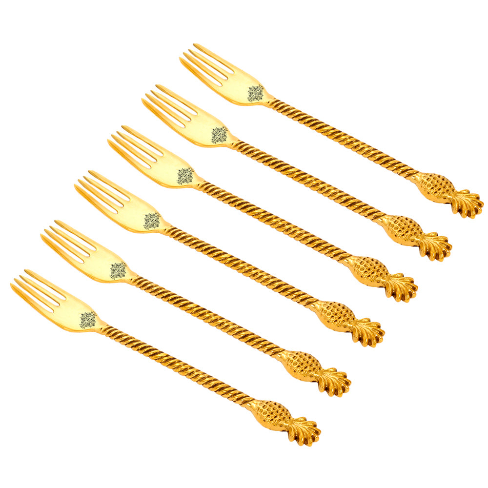 Brass Designer Fork,Pineapple Design,Flatware, 8.5'' Inch, Gold, Set of 6