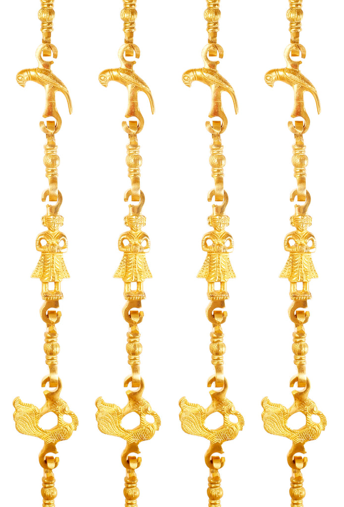 Brass Jhula Chain Parrot, Men Guard , Peacock, Rudraksh Design, 75.2" Inch Each, Set of 4