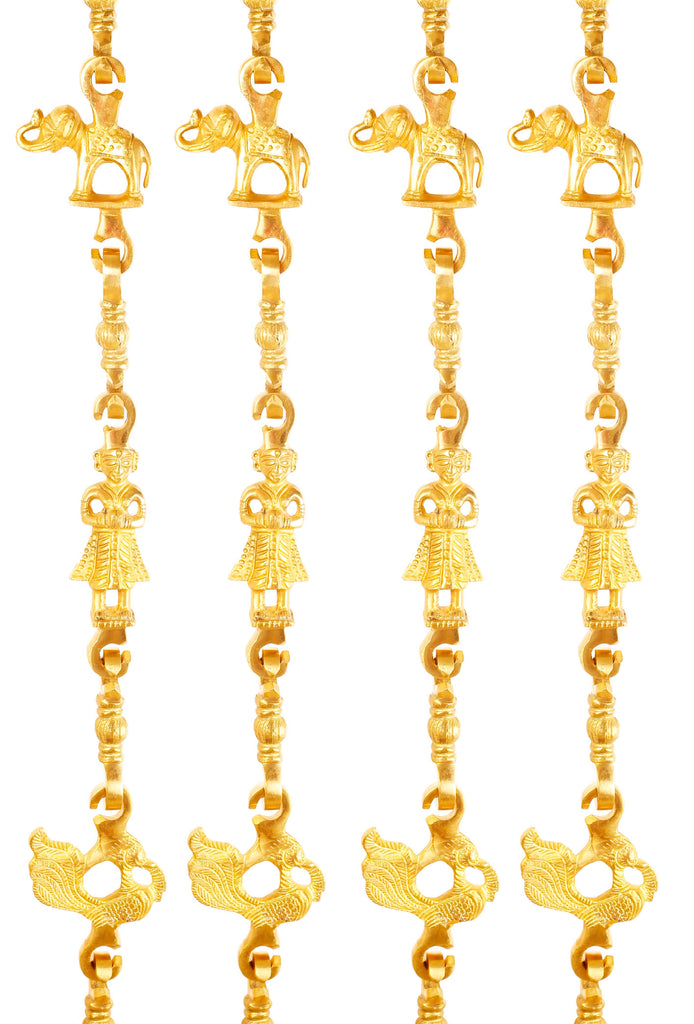 Brass Jhula Chain Elephant, Men Guard , Peacock, Rudraksh Design, 75.2" Inch Each, Set of 4