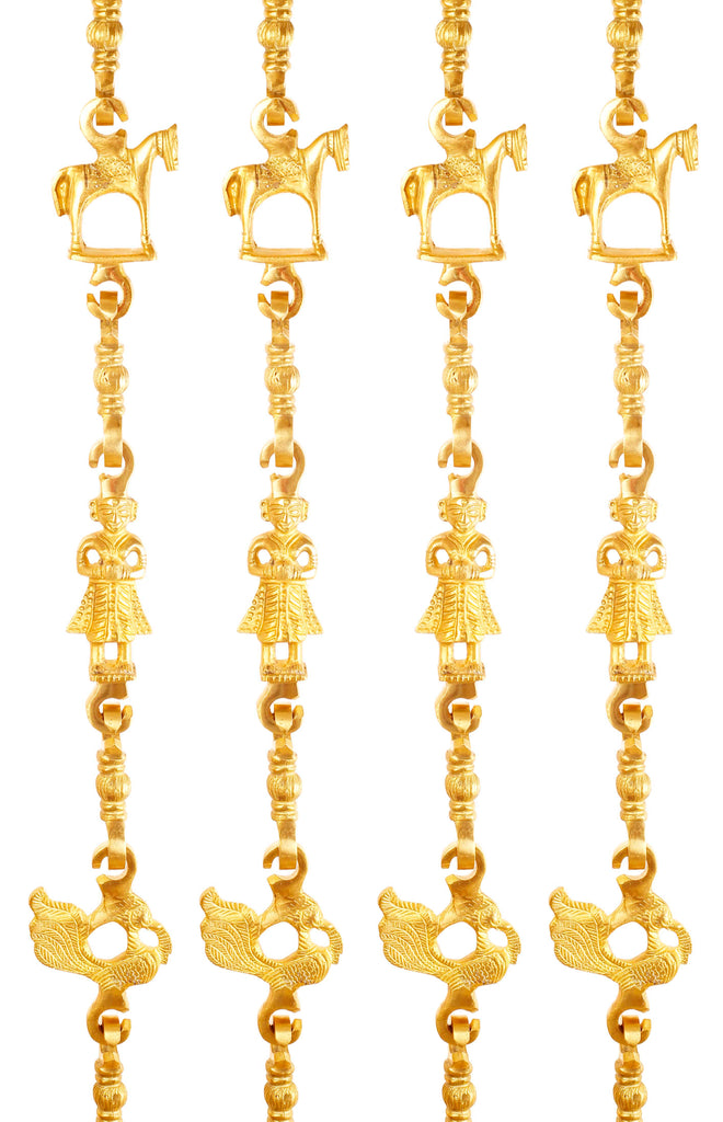 Brass Jhula Chain Horse, Men Guard , Peacock, Rudraksh Design, 75.2" Inch Each, Set of 4