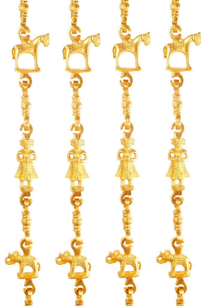 Brass Jhula Chain Horse Men Guard Elephant with 3 step Designer Chain 75.9" Inch Each Set of 4