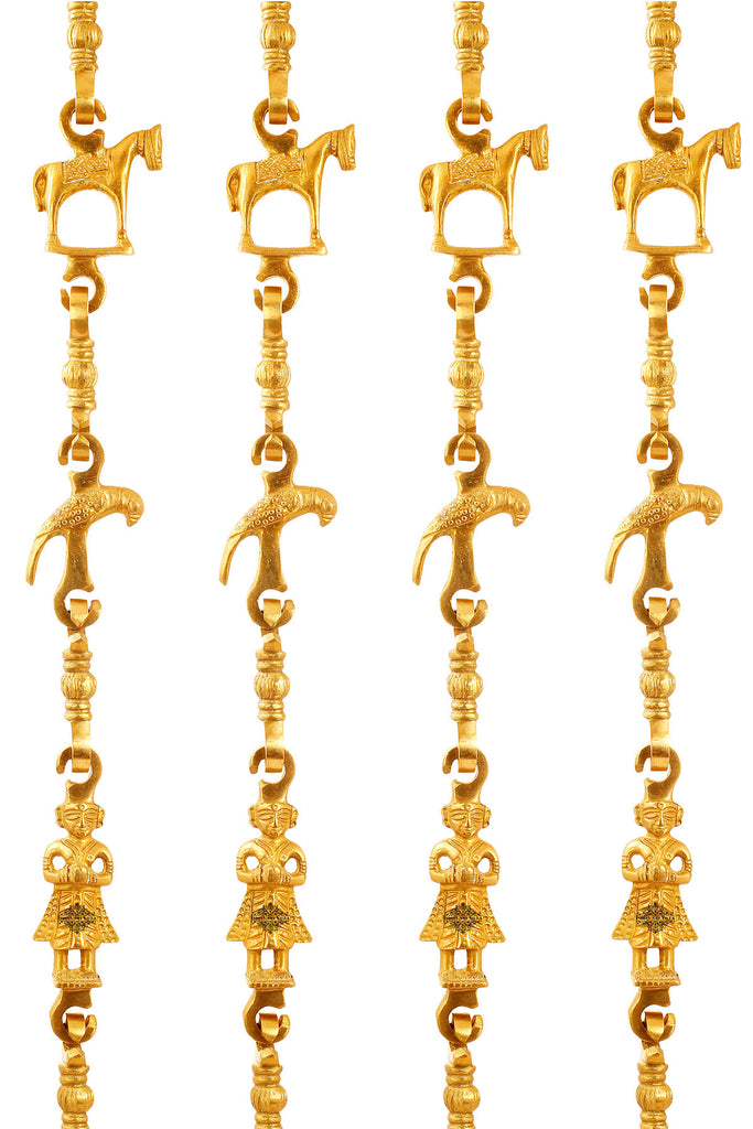 Brass Jhula Chain Horse, Parrot, Men Guard,  Rudraksh Design, 75.8" Inch Each, Set of 4