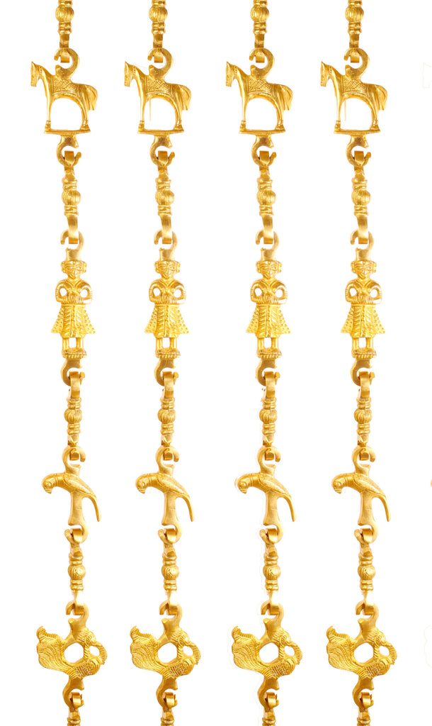 Brass Jhula Chain Horse, Parrot, Men Guard, Peacock,  Rudraksh Design, 76.2" Inch Each, Set of 4