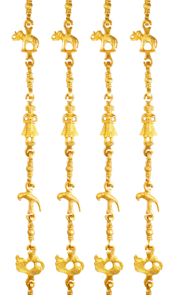 Brass Jhula Chain Elephant, Parrot, Men Guard, Peacock,  Rudraksh Design, 76.2" Inch Each, Set of 4