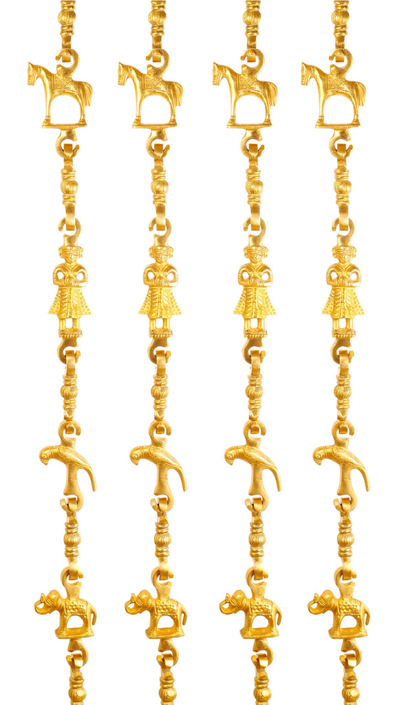 Brass Jhula Chain Horse, Men Guard, Parrot, Elephant,  Rudraksh Design, 74.3" Inch Each, Set of 4