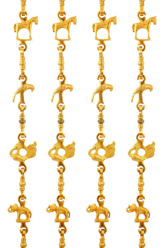 Brass Jhula Chain Horse, Parrot, Peacock, Elephant,  Rudraksh Design, 74.3" Inch Each, Set of 4