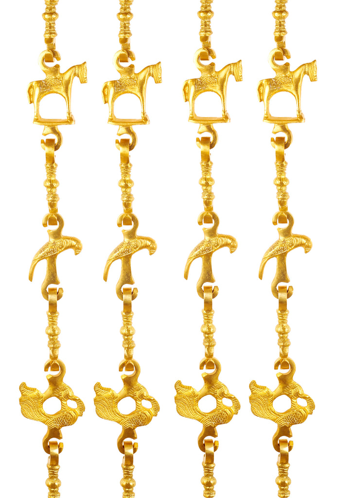 Brass Jhula Chain Horse, Parrot, Peacock with 3step Designer Chain 73.4" Inch Each, Set of 4