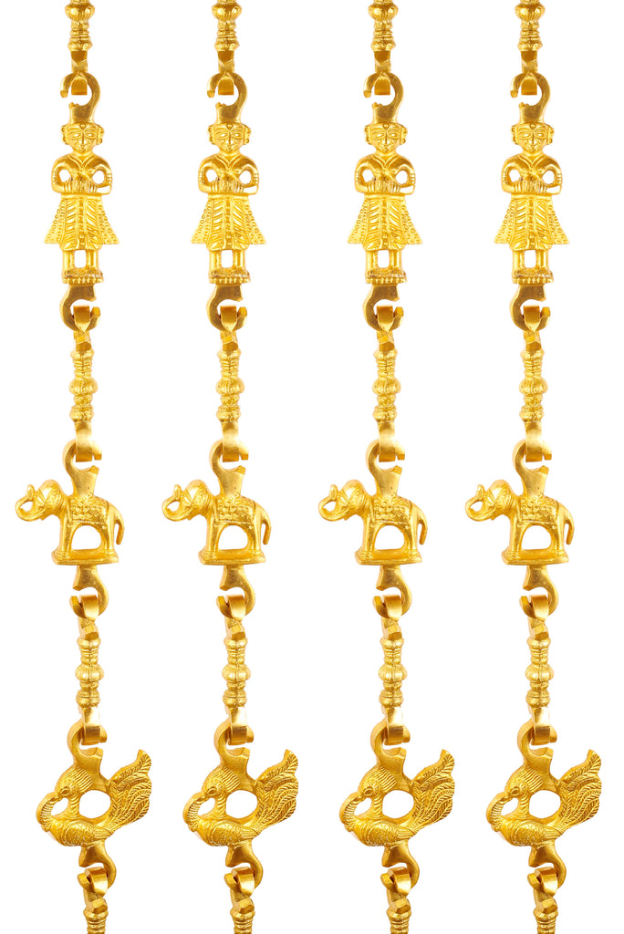 Brass Jhula Chain Men Guard, Elephant, Peacock with 3 step Designer Chain 75.3" Inch Each, Set of 4