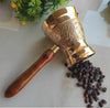 Indian Art Villa Brass Turkish Kettle Mug Leaf Design with wooden Handle, Coffee tea Mug Pourer