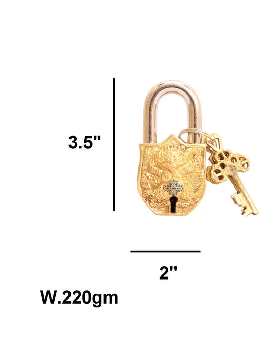 IndianArtVilla Handmade Pure Brass Small Owl Design Lock with 2 Key