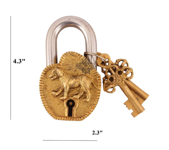 INDIAN ART VILLA Vintage Style Dog Design Brass Security Lock with 2 Keys