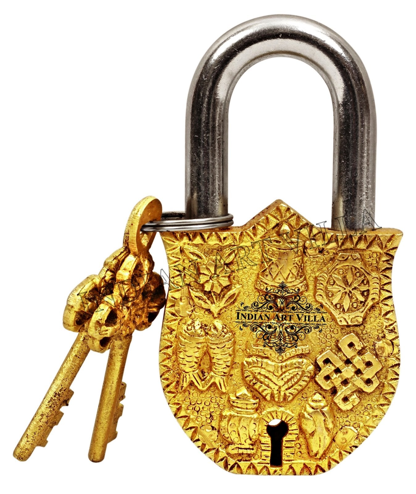 INDIAN ART VILLA Brass Vastu Fengshui Design Lock with 2 Keys