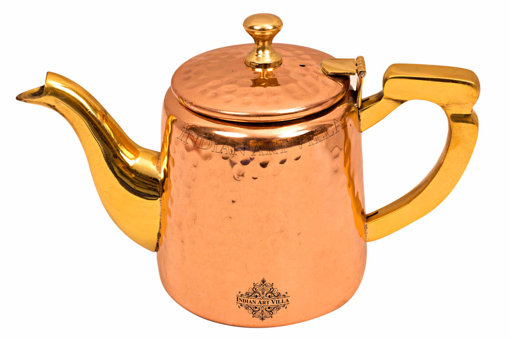 Copper Hammered Tea Pot with Inside Tin Lining & Brass Handle