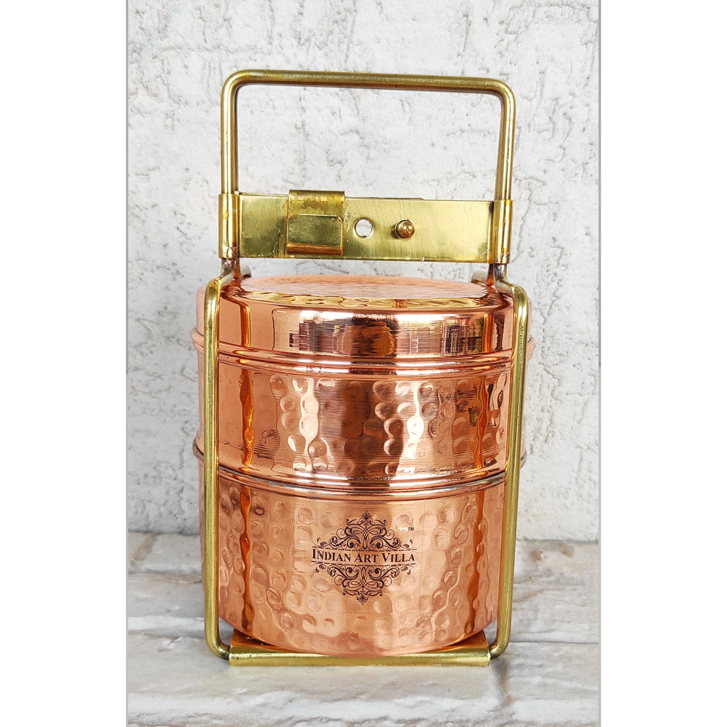 Traditional/indian/copper Hammered/brass Handle Tiffin Box/animal