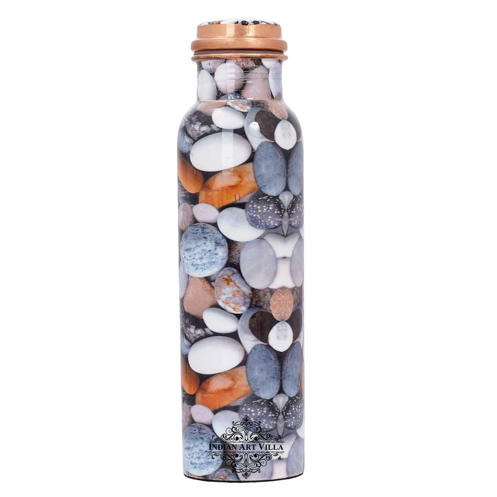 Copper Water Bottle, 1000 ML, Stone Design, Multicolor