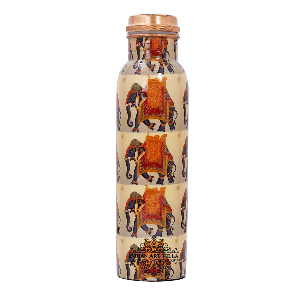 Elephant Design Copper Bottle, 33 Oz, Multicolor