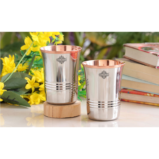Steel & Copper Dual Material Drinking Tumbler With 2 & 4 Sets- 8oz