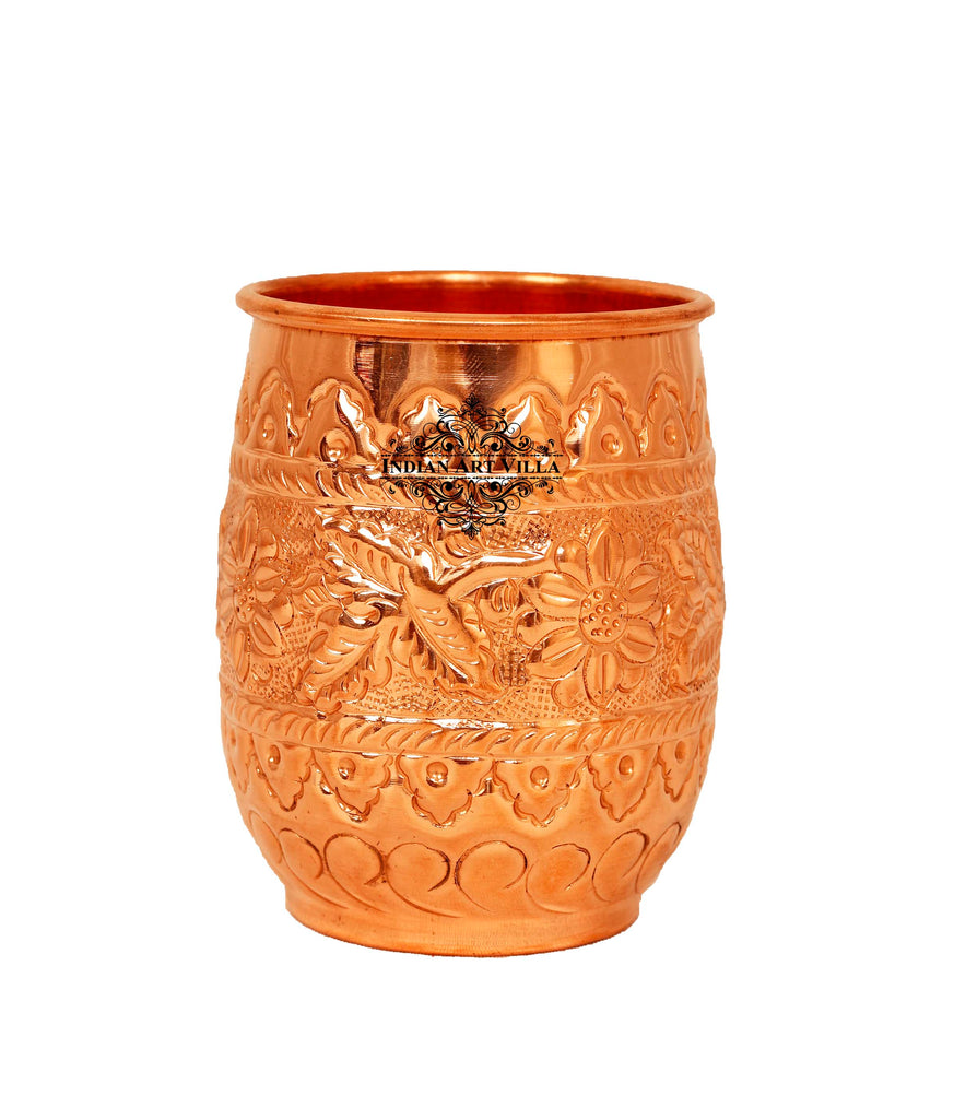 Copper Embossed Flower Design Glass Tumbler Cup 11 Oz