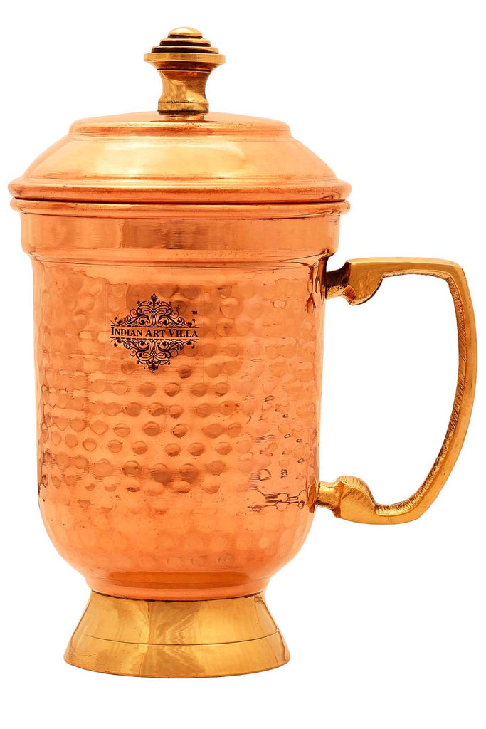 Copper Hammered Designer Beer Mug with Lid, Barware, 16 Oz