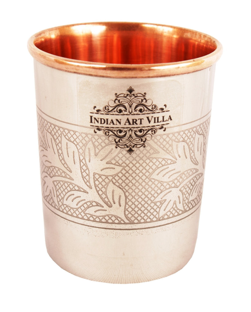 Indian Art Villa Steel Copper Embossed Glass, Tumbler | Drinkware | Serveware | 250 ml