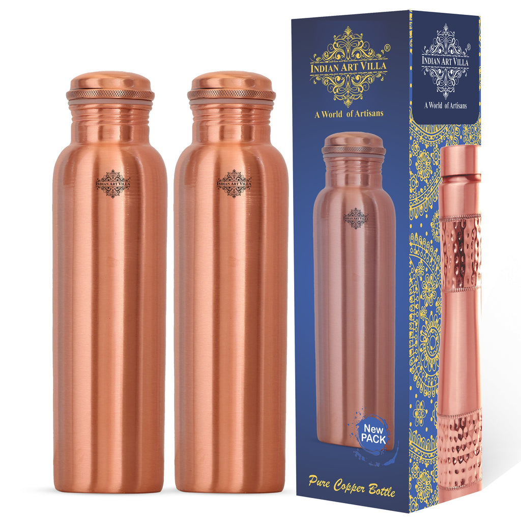Indian Art Villa Brings Best Quality Anti Tarnish Pure Copper with Plain Matt Finish Design, Lacquer Coated Leak Proof, easy to carry Water Bottle with a Designer Cap.