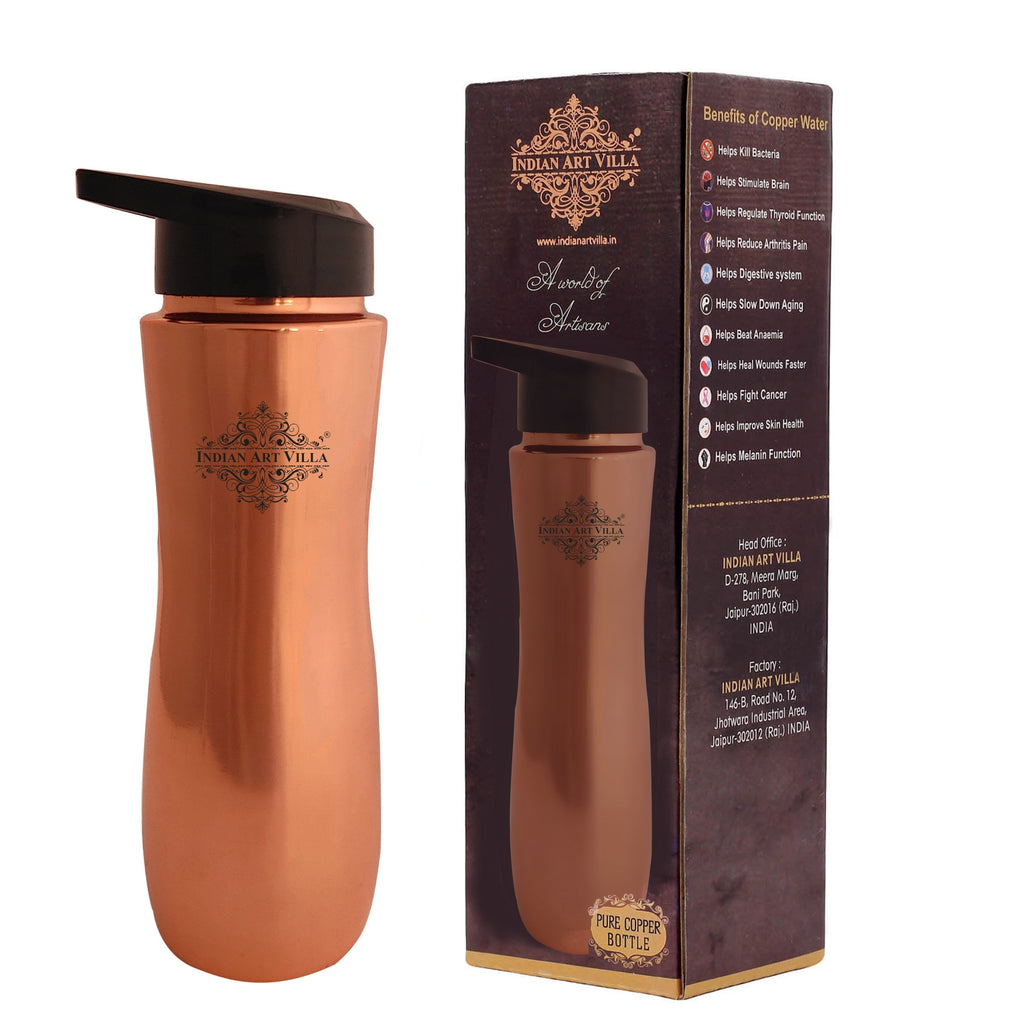 Indian Art Villa Pure Copper Lacquer Coated Leak Proof Champion Sipper Bottle with Straw, Drinkware, Serveware
