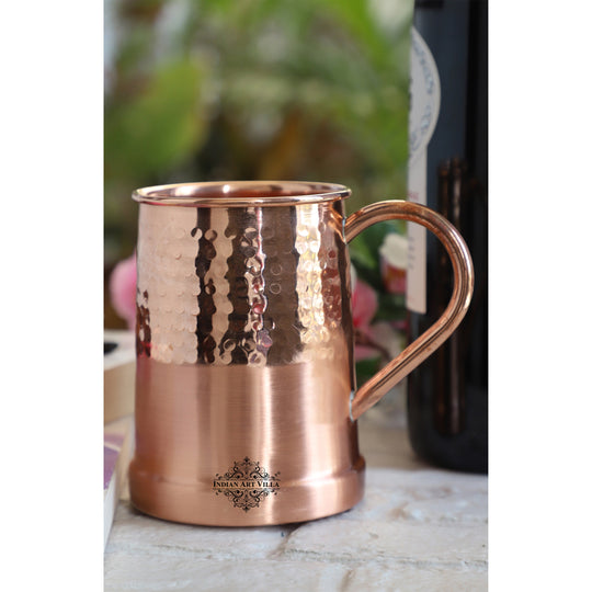 Indian Art Villa Pure Copper Moscow Mule Beer Mug With Half Lacquer & Hammer Mug Design, Best for Beer Cocktail Parties, Barware, Volume-600ML