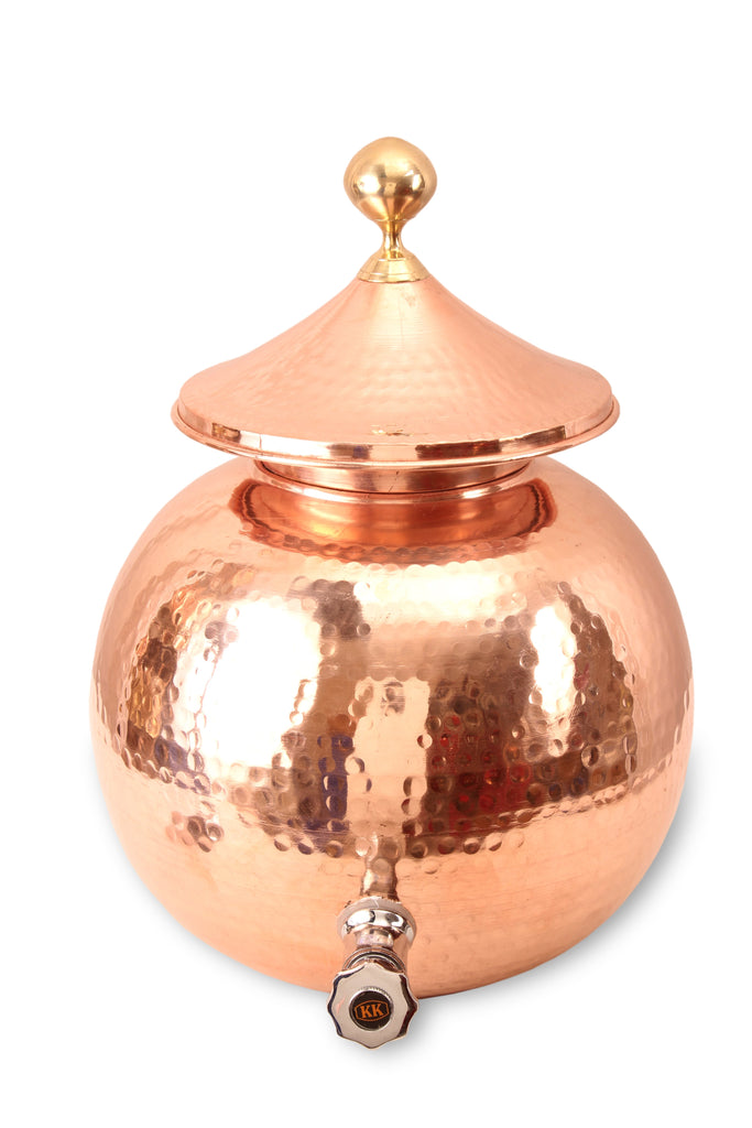 Copper Hammered Design Matka with Lid & Tap