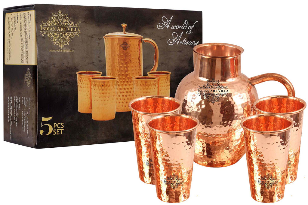 Copper Pitcher with 4 tumbler Set