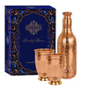 Indian Art Villa Pure Copper Drinkware Gift Set of Cocktail Design 1 Bottle & 2 Glass With Royal Blue Gift Box, Gift item for Festivals, Birthdays & Parties