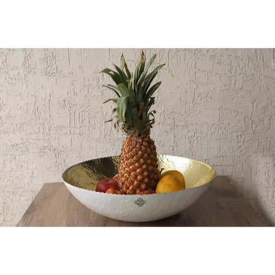 Indian Art Villa  Aluminium Gold Hammered Shine Finish Fruit Basket - Diameter - 15"