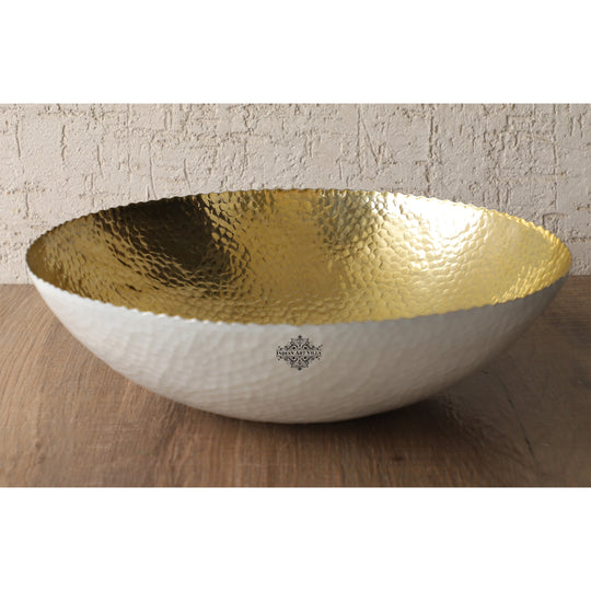 Indian Art Villa  Aluminium Gold Hammered Shine Finish Fruit Basket - Diameter - 15"