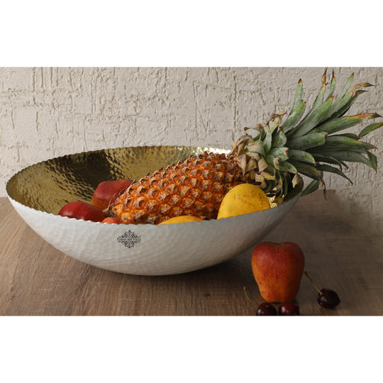 Indian Art Villa  Aluminium Gold Hammered Shine Finish Fruit Basket - Diameter - 15"