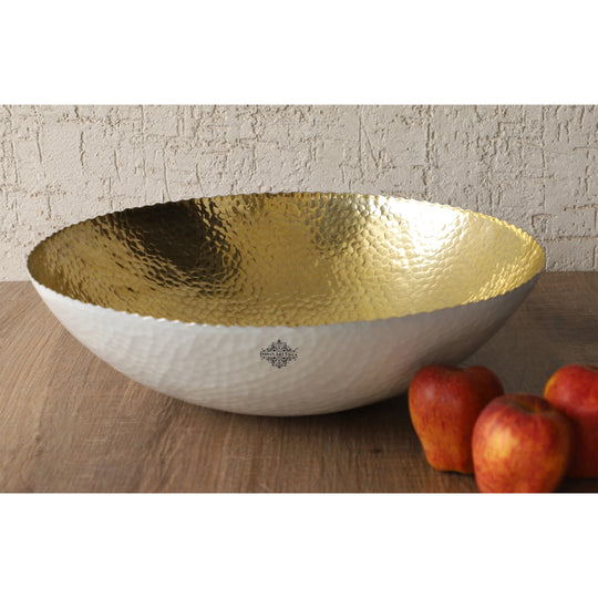 Indian Art Villa  Aluminium Gold Hammered Shine Finish Fruit Basket - Diameter - 15"