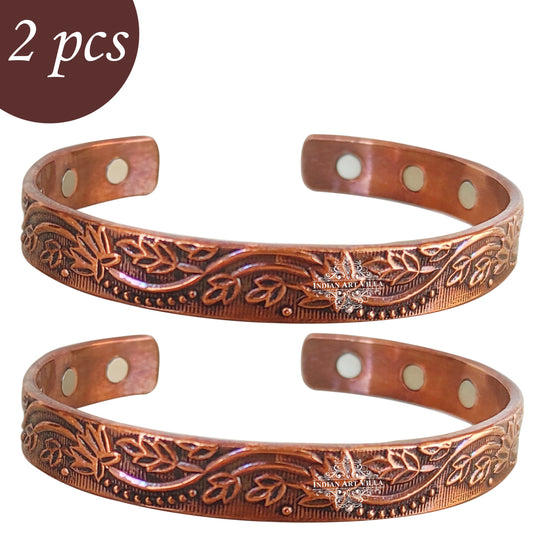 Indian Art Villa Pure Copper Kada With Embossed Floral Vines Dark Tone Design, Fashion Items & Accessorie, Diameter-2.8" Inches